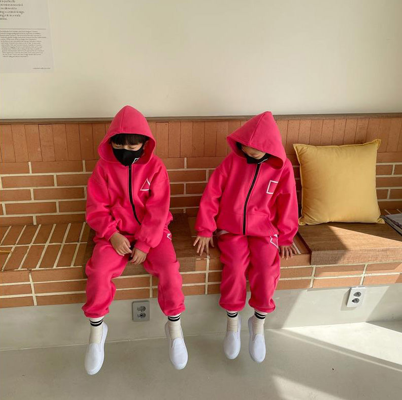 Squid Game Pink Soldier Hoodie Triangle Square Tracksuit for Kids