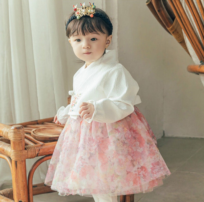 Lola Traditional Korean Everyday Wear Daily Cotton Floral Dress Hanbok for Baby Girls