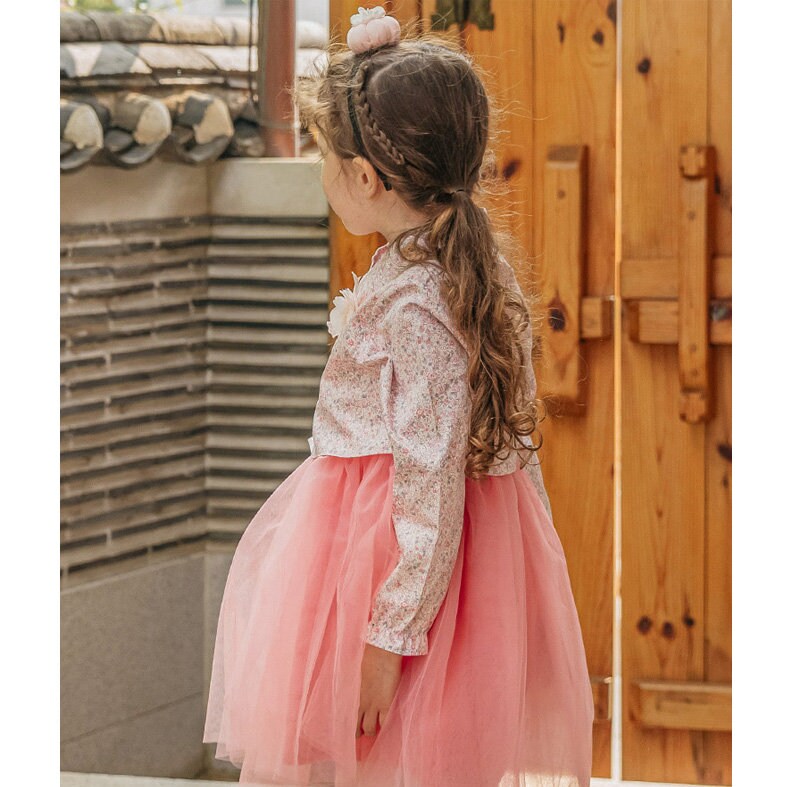 Leila Traditional Korean Everyday Wear Daily Cotton Floral Dress Hanbok for Girls