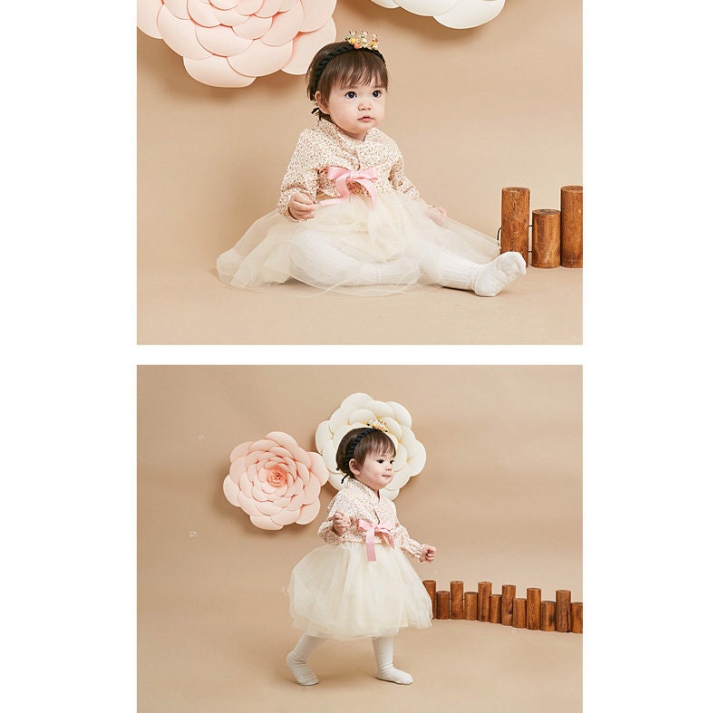 Elena Traditional Korean Everyday Wear Daily Cotton Dress Floral Hanbok for Girls