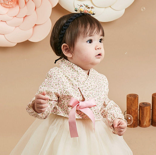 Elena Traditional Korean Everyday Wear Daily Cotton Dress Floral Hanbok for Girls