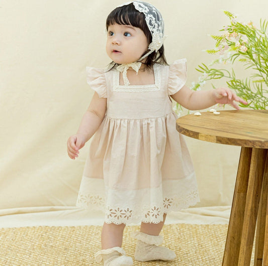 Yuri Organic Cotton Rose Cream Square Neck Dress